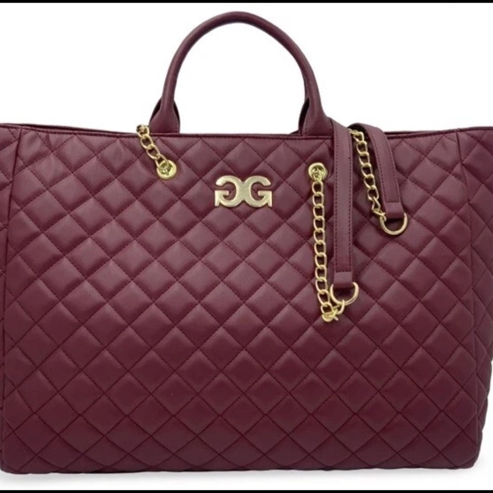 Chic Quilted Burgundy Tote with Gold Chain